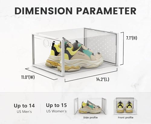 Pinkpum XXL Larger Shoe Storage Boxes Fit Size 14, Clear Plastic Stackable Shoe Organizer 6 Pack Sneaker Storage for Sneakerheads Shoe Containers - color: White, size: 6 Pack XX-Large