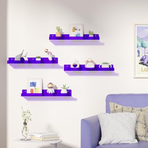 upsimples Acrylic Shelves for Wall Decor, 15" Display Shelf Perfume Organizer for Bathroom, Bedroom, Living Room, Floating Bookshelves for Kids, Clear Purple, 4 Pack - color: Purple