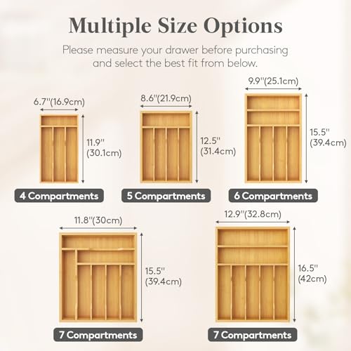 Lifewit Silverware Drawer Organizer, Utensil Tray for Kitchen, Flatware and Cutlery Holder, Storage for Spoons Forks Knives, 8.6 x 12.5", Natural - size: 8.6''W x 12.5''D