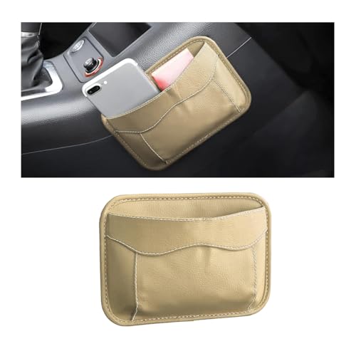 Moly Magnolia Car Seat Side Pocket Organizer, American Flag PU Leather Storage Bag, Pen Phone Holder Tray Pouch Seat Gap Filler, Interior Accessories for Auto Door Window Console (Beige) - color: Beige