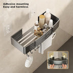 VOLPONE Adhesive Shower Caddy No Drilling Shower Shelves for Inside Shower Heavy Duty Bathroom Organizer Storage Rack with Towel Bar Hooks (2-Pack, Matte Gray) - style: Adhesive strip rectangle with towel bar 2 Tier Gray