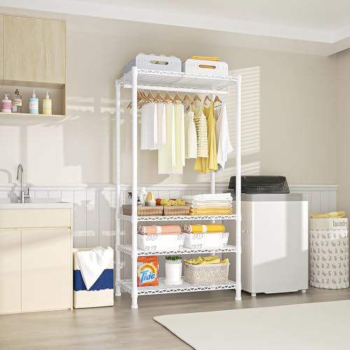 Ulif H2 Heavy-Duty Portable Closets, 4-Tier Freestanding Garment Rack Suit for Small Space and Corner, Closet Organizer System Portable Closet Wardrobe, Max Load 500 LBS, White - color: White, size: H2