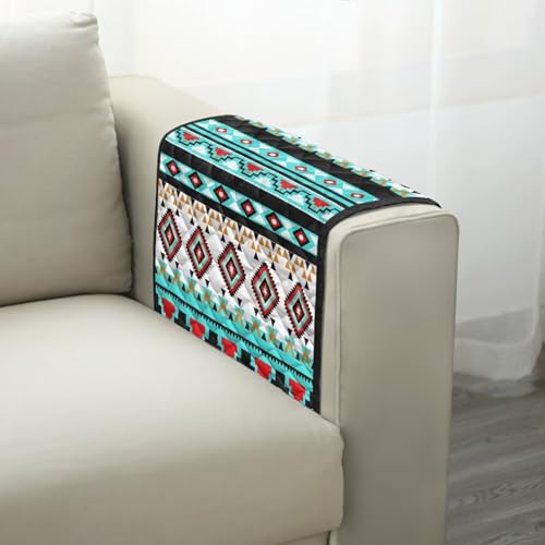Blue Aztec Tribal Geometry Print Armrest Cover for Sofa Control Holder Sofa Armrest Organizer for Magazine, Tablet, Phone, iPad Chair Arm Covers 44x20 inch Couch Cover - color: Blue Aztec Tribal Geometry