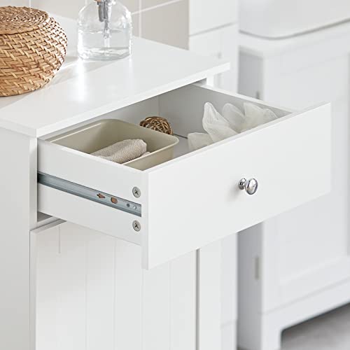 SoBuy Slim Tilt-Out Laundry Hamper Cabinet, Smal Pull-Out Bathroom Storage Unit with Shelf&Drawer, Narrow Hidden Basket Chest Bath Cupboard, White BZR21-W