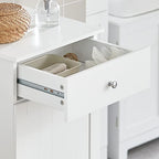 SoBuy Slim Tilt-Out Laundry Hamper Cabinet, Smal Pull-Out Bathroom Storage Unit with Shelf&Drawer, Narrow Hidden Basket Chest Bath Cupboard, White BZR21-W