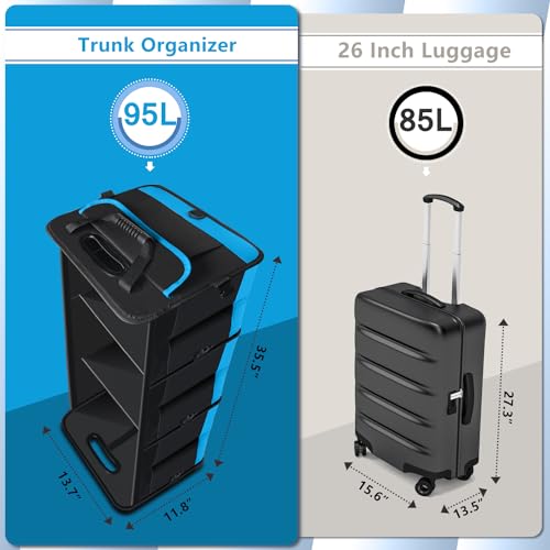 AOPHY Trunk Organizer for Car, Car Storage Organizer with 2 adjustable straps, 95L Large Capacity Cargo Organizer for Suv, Truck, Sedan, Waterproof Portable Car Organizers for Women Men（Blue） - color: Blue