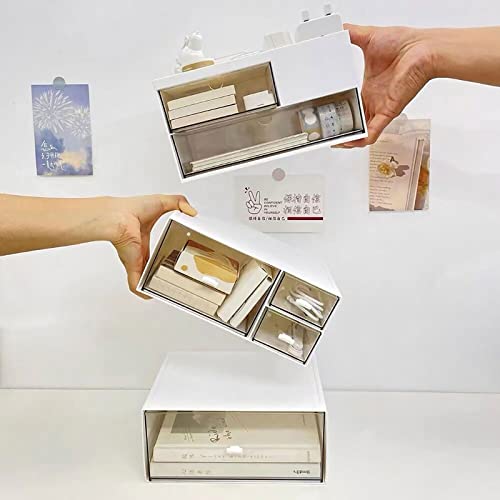 Desk Drawer Organizer, Desk Storage Box with 2 Drawers and 4 Compartments, Multifunctional Desk Accessories & Countertop Organizers for Office School Home (White） - size: 9*6.5*5inch - 6 Compartment