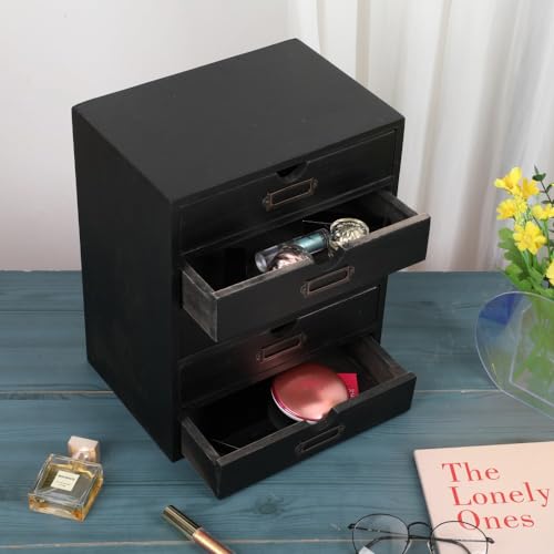 Wooden Storage Box with 5 Drawers Apothecary Drawers Vintage Wooden Drawers Wood Desktop Organizer with Drawers Countertop Drawers Library Card Catalog Cabinet Apothecary Cabinet （BLACK） - color: BLACK05