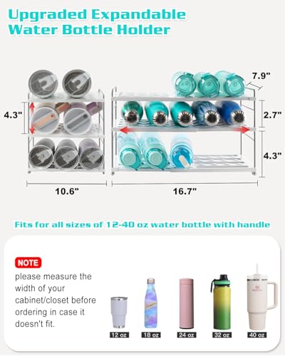 Cirhy Adjustable Water Bottle Organizer Holder for Cabinet, 3-Tier Expandable Water Bottle Storage Rack for Tumblers, Travel Mugs, and Cups – Kitchen Pantry Organization and Storage for Stanley Cups - style: Water Bottle Organizer-10”Tall