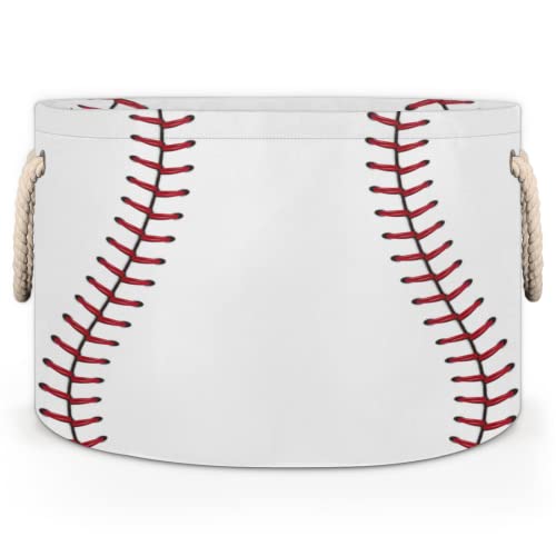 Baseball Large Round Storage Basket Sport Baseball Collapsible Circle Storage Bin Laundry Hamper With Handle for Kids Toy Blanket Dirty Clothes Towel Living Room Nursery Storage Organizer Decor - color: A01： Wite Baseball