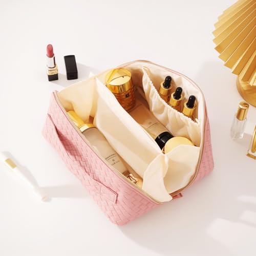 Women's Travel PU Leather Cosmetic Organizer - Large Capacity Toiletry Storage Solution - color: pink