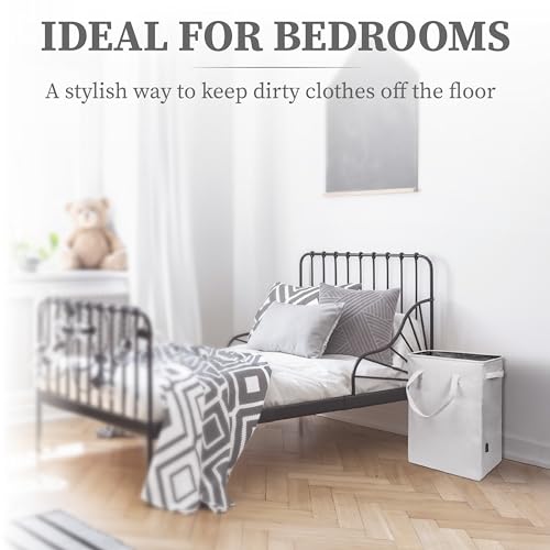 Brookstone Slim Laundry Hamper Bag with Handles, Linen Canvas Laundry Bag with Closable Mesh Top for Dorm Room Storage