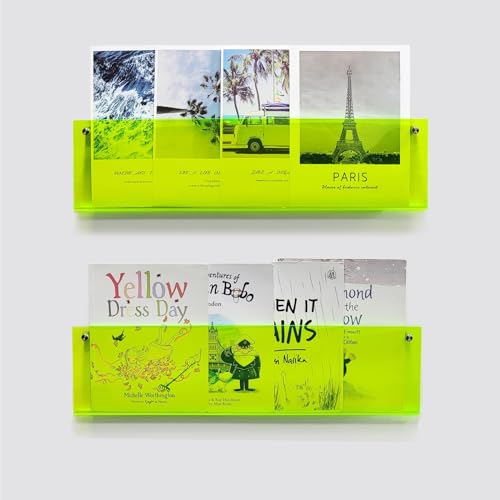 ROYALITA 2-Pack Acrylic Magazine Holder Brochure Holder, 17" Record Holder Magazine Rack, Fashion Hanging Bookshelf Literature Storage Rack for Waiting Room, Living Room, Office, Green 17 Inch - color: Green, size: 17 Inch