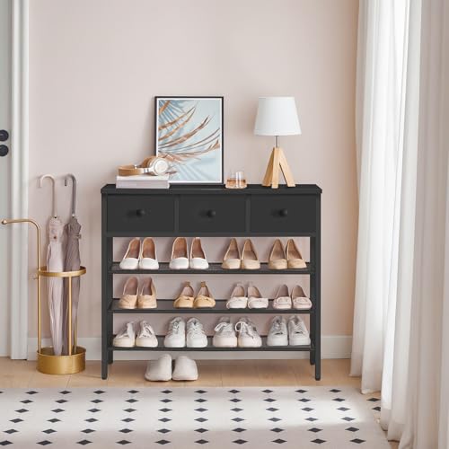 YATINEY 4-Tier Shoe Rack with 3 Drawers, Metal Shoe Organizer for 15 Pairs with Storage Shelves and Wooden Top, for Entryway, Hallway, Foyer, Closet, Black SS34BB - color: Black, size: 4 Tiers (31.2"H)