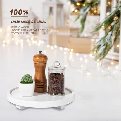 Round Decorative Tray Wood Bathroom Counter Organizer Farmhouse Kitchen Decor Wooden Riser for Soap Dish, Perfume, Candle, Sponge, 9" - White - color: White, size: 9"