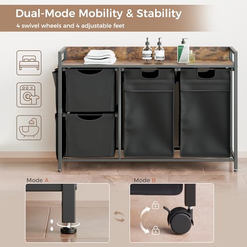 Laundry Sorter with 4 Sections, Laundry Hamper with Wheels, Laundry Basket with Small Side Pockets and Pull-Out Removable Liners,for Laundry Room Bedroom Bathroom (150L) - size: 150L