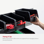 IRIS USA Stackable Storage Bins Open Front, 6 Pack, Plastic Hanging Organizer Caddy Basket for Hardware Crafts, Small Parts, Nuts and Bolts, Garage Tool Storage, Jumbo, Black - size: Jumbo - 6 Pack