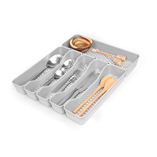 Spectrum Diversified Hexa Drawer Organizer Tray Modern Kitchen Cutlery, Utensil, Silverware Holder Caddy, 6 Dividers Cabinet Storage, 13 x 16, Stone Gray - color: Stone Gray, size: 6 Divider