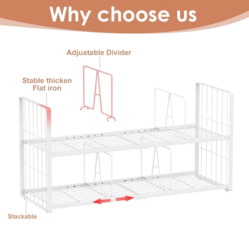 Hongtamoya Stackable Closet Storage Shelf, Adjustable Divider Clothes Shelves Organizer for Jeans Pant Shirt Sweater Bag Purse Shoe, Clothing Shelving Rack for Bedroom RV Wardrobe Closet System-White