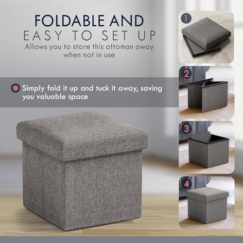 Ornavo Home Small Storage Ottoman Foldable Collapsible Cube Square Linen Ottoman Foot Rest Stool Seat, for Living Room, Bedroom, Home Office, Dorm - 12 x 12 x 12, Dark Gray - color: Dark Gray