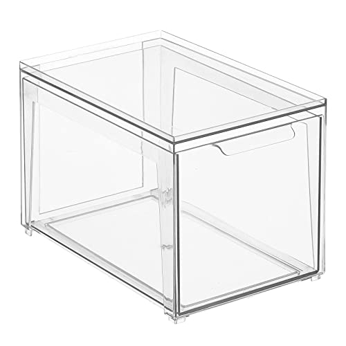 mDesign Plastic Stackable Bathroom Storage with Pull Out Bin Organizer Drawer for Cabinet, Vanity, Shelf, Cupboard, Cabinet, or Closet Organization - Lumiere Collection - Clear - size: 8 x 12 x 8 (Pack of 1)