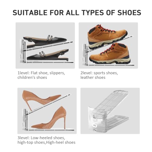16 Pack Clear Shoe Slots Organizer - Adjustable Height 3.7''to 7.7'' Shoe stackers for a pair of shoes ,Shoe rack storage shoe space saver 50%,Easy to assemble shoe hold shoe organizer for cloest - color: 16pack