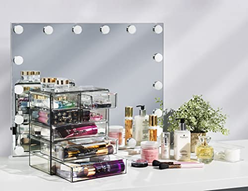 Sorbus Acrylic Makeup Organizer Set, 7-Drawer Vanity & Countertop Cosmetic Storage with Small & Wide Drawers, Black Jewel Makeup Storage for Brushes, Lipsticks, Jewelry, Holiday Gift for Women & Teens - color: Black Jewel, style: 3 Large, 4 Small Drawers