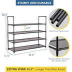 Sundaze Shoe Rack - 4 Tier Shoe Rack for Front Door Entrance, Sturdy Long Shoe Organizer for Closet, Bedroom, Entryway, Garage, Non Woven Fabric Shelf, Black, Holds Up to 20 Pairs - size: 4 Tier (34.3" W)