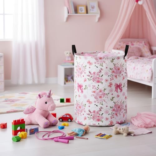 Baby Laundry Basket Baby Nursery Hamper Kids Laundry Basket Toy Storage Bin for Boys Room Decor Gift Baskets for Bedroom Bathroom(Bowknot Flower) - color: Bowknot Flower