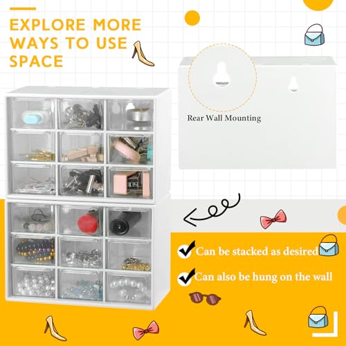 Wenqik 2 Pcs Mini Storage Drawers Teacher Toolbox Organizer with 9 Clear Drawers Small Plastic Desktop Teacher Desk Craft Organizer for Classroom Office 7" x 3. 9" x 4. 7"(White) - color: White