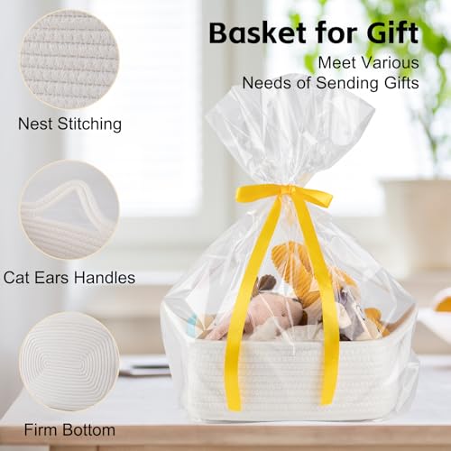 OIAHOMY 7L Woven Basket, Gift Basket Empty with Gift Bags and Ribbons, Rope Baskets for Baby Showers, Storage Baskets with Handles for Nursery, Pet Toy Organizer - White - color: White, size: Small: 11.81L*7.87W*4.72H