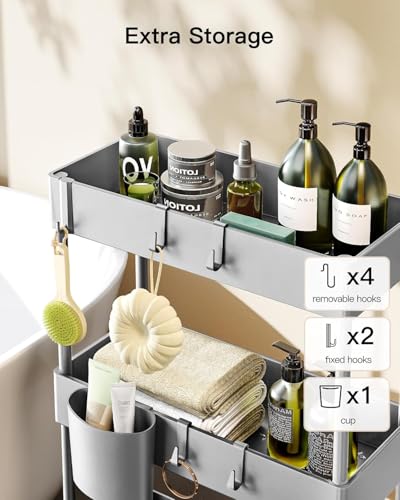 Pipishell Slim Storage Cart with Wheels - 3 Tier Bathroom Organizers and Storage Cart - Rolling Carts for Bathroom, Kitchen, Narrow Space, Laundry Room,Gray - color: Gray, size: 3-Tier
