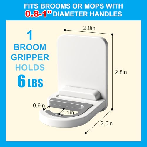 12Pack Broom Holder Wall Mount, Damage Free Hanging Wall Mount Broom and Mop Holder, Household Cleaning Organizer for Organization and Storage, Holds up to 6 lb - color: Plastic, size: 12 Pack: Single Slot