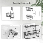TreeLen Shower Caddy Hanging over Shower Head with 10 Hooks for Razor Large Shampoo Holder Shower Hanger Rack Bathroom Organizer- (Black, 11.8x4.1x24.8) - color: C-Black