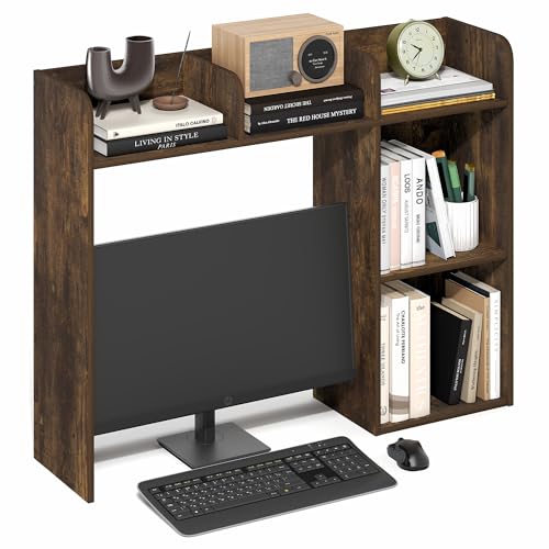 Furinno Classic Desk Shelf, 5-Shelf Desktop Hutch, Book Shelf, 3-Tier Desk Organzier, for Office Supplies, Office Desk Accessories, for Home Office, College, Dorm, White - color: Amber Pine, size: 5 Shelves