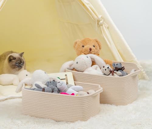 CubesLand Cube Storage Organizer Basket Bin, Rectangular Cotton Rope Basket, 14x10x7.08IN Beige - color: Beige, size: 14''x10''x7.08''
