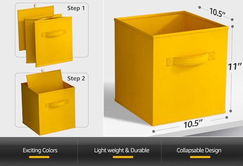 Sorbus Foldable Storage Cubes - 6 Fabric Baskets for Organizing Pantry, Shelf, Toy Box, Cubby, Closet Organizer - 11 Inch Collapsible Closet Organizers and Storage Bins (Dark Yellow 6 Pack) - color: Dark Yellow, size: 11 Inch