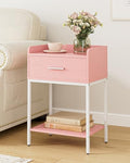 Nightstand,Modern Bedside Table Night Stand with Storage Drawer and Open Shelf,Small End Side Table for Bedroom,Living Room,Pink - color: Pink