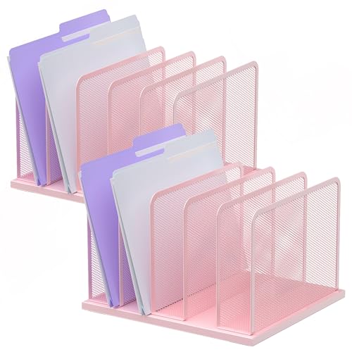 Kuntine.B Desk File Organizer Upright Mesh Desktop Organizer File Sorter Office Organization File Holder for Home, Office & Classroom (Pink, 2 Pack 5-Section) - color: Pink, size: 2 Pack 5-Section