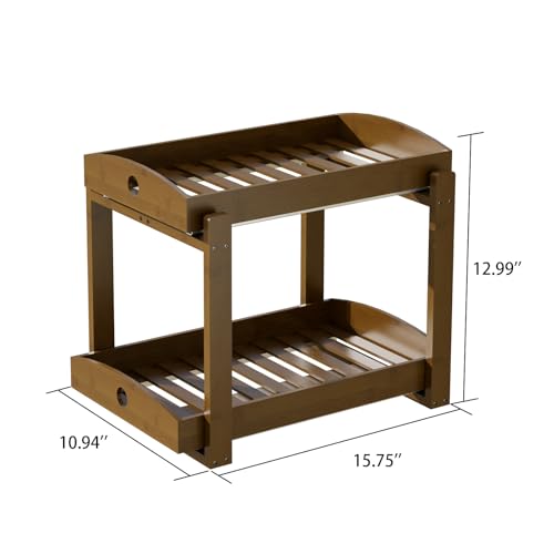 Bamboo Wood Under Sink Organizer 1 Pack, Pull Out Cabinet Organizer 2 Tier Under Sink Organizers and Storage w/Sliding Drawer Sturdy Easy Assembly for Kitchen Bathroom Undersink (Walnut, 2 Packs) - color: Walnut