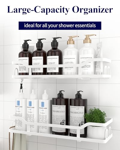Kitsure Shower Caddy Extra Large - Adhesive Shower Organizer, Stainless Steel Shelf for Inside Shower, No Drill Bathroom Organizers and Storage, Home Decor Accessories, 2 Pack,White - color: White, size: X-Large
