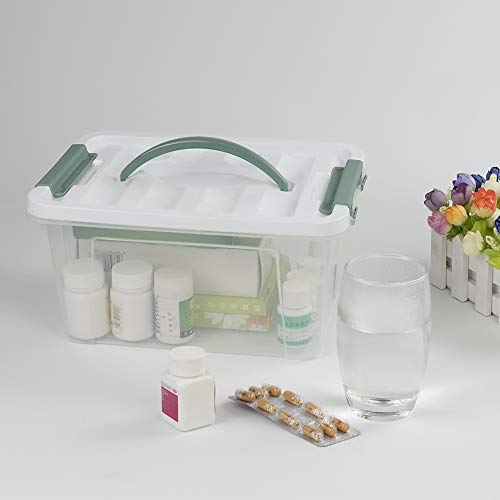Saedy 6 Quart Clear Plastic Multipurpose Lidded Storage Container Box Bin with Handle, 2-Pack - color: Green