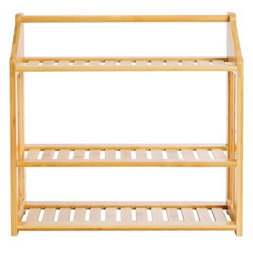 Goaste Bamboo Over The Toilet Storage Shelf, 3-Tier Wall Mounted Bamboo Rack Organizer, Floating Rack with Hanging Rod, Free Standing Shower Shelf with Adjustable Layer for Kitchen, Bathroom, Home
