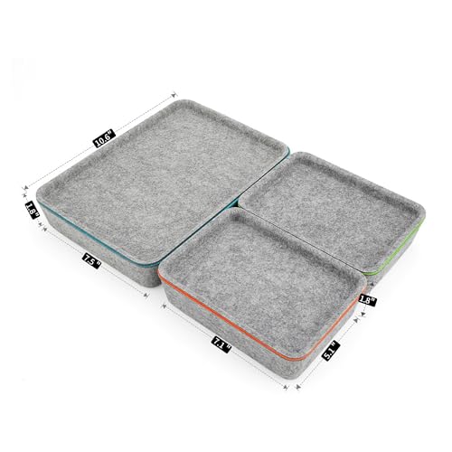 Welaxy stackable Lidded drawer organizer bins home office work desktop storage box with lid for junk makeup stationery decluttering sorting 3-pack gift idea (Orange + Green + Turquoise) - color: Orange + Green + Turquoise
