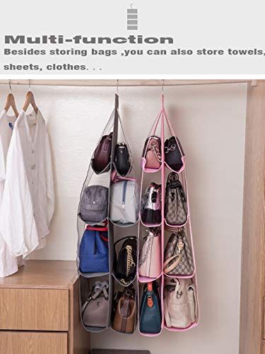 AARAINBOW 2 Packs Hanging Handbag Purse Organizer, Purse Bag Organizer Storage, 8 Pockets Hanging Bag Organizer for Closet Rack, Wardrobe Closet Space Saving Purses Holder, 41L*13.5W (B, 2 Black) - color: B 2 Black