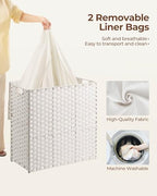 Greenstell Laundry Hamper with lid, No Install Needed, 130L Wicker Laundry Baskets Foldable 2 Removable Liner Bags, 2 Section Clothes Hamper Handwoven Rattan Laundry Basket with Handles, White - color: White, size: 130L (26.2x13.3x24.0 Inches)