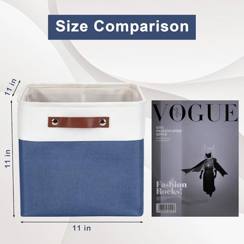 Bagnizer Collapsible Fabric Storage Cubes 11x11 Cube Storage Bins, 4 Pack Closet Baskets Box with Handles for Organizing, Shelf, Toys, Clothes, Home, Office, Nursery (Navyblue&White) - color: NavyBlue / Off-White, size: Cube - 11"x11"x11"