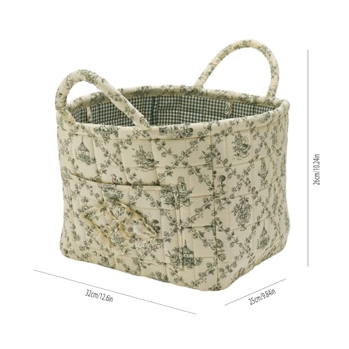 Quilted Fabric Storage Basket with Handles & Pocket, Foldable Laundry Hamper Boho Floral Print Organizer Bin for Home, Picnic, Office 12"x10"x10" (B-2) - color: B-2