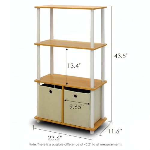 Furinno Go Green 4-Tier Multipurpose Storage Rack Shelving Unit with Bins (Set of 2), Beech - color: Beech/White, size: 4-Tier with Bin (Set of 2)