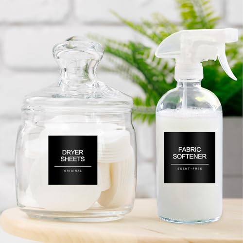 HVSWLY Minimalist Laundry Room Labels，30 Matte Waterproof Labels for Jars Spray Bottles and Detergent Dispensers, Preprinted Laundry Room Organization Labels Set(Black), Large, TCD-87